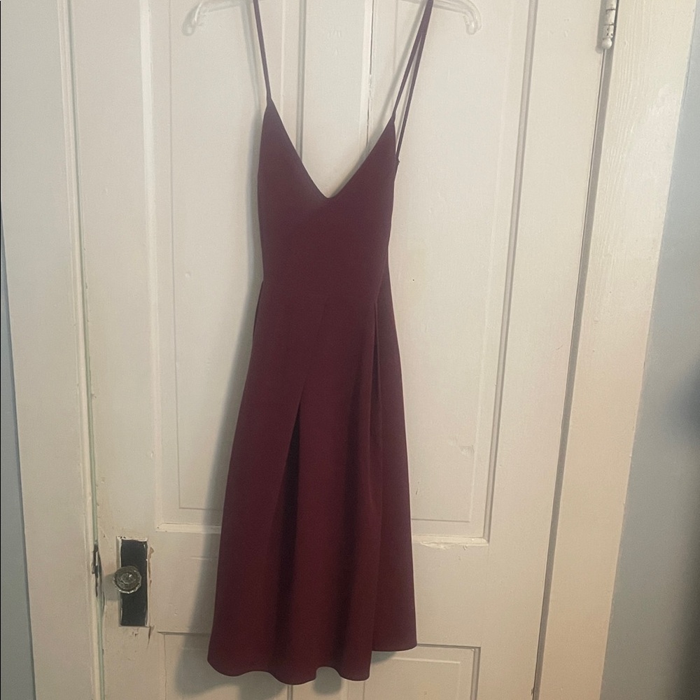 Chic Wine Spaghetti Strap Midi Dress